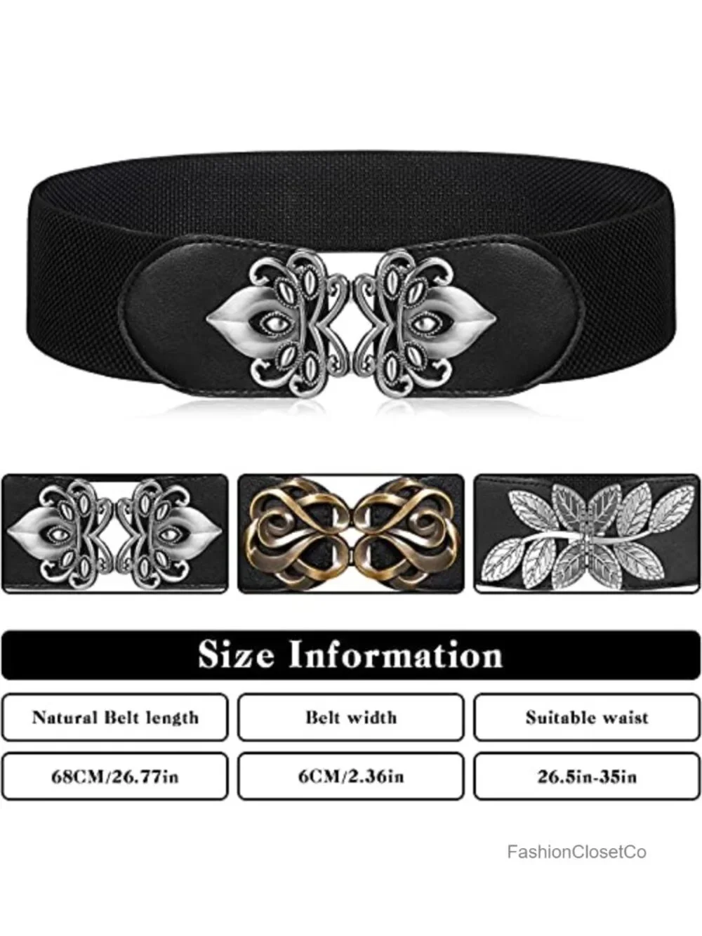 Vintage Stretch Cinch Buckle Waist Belt - 3 Pack, One Size Fits Many